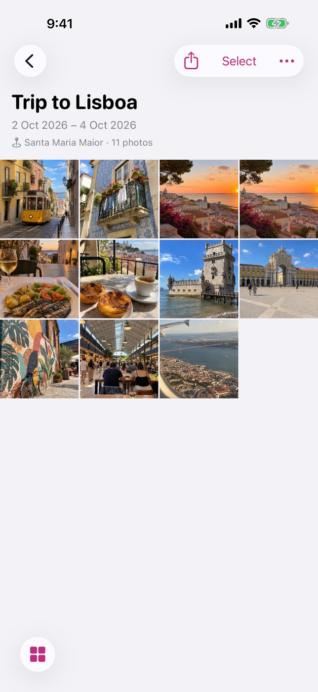 A Lisbon trip gathered into one moment with photos of a tram, tiled facades, rooftops and Belém Tower