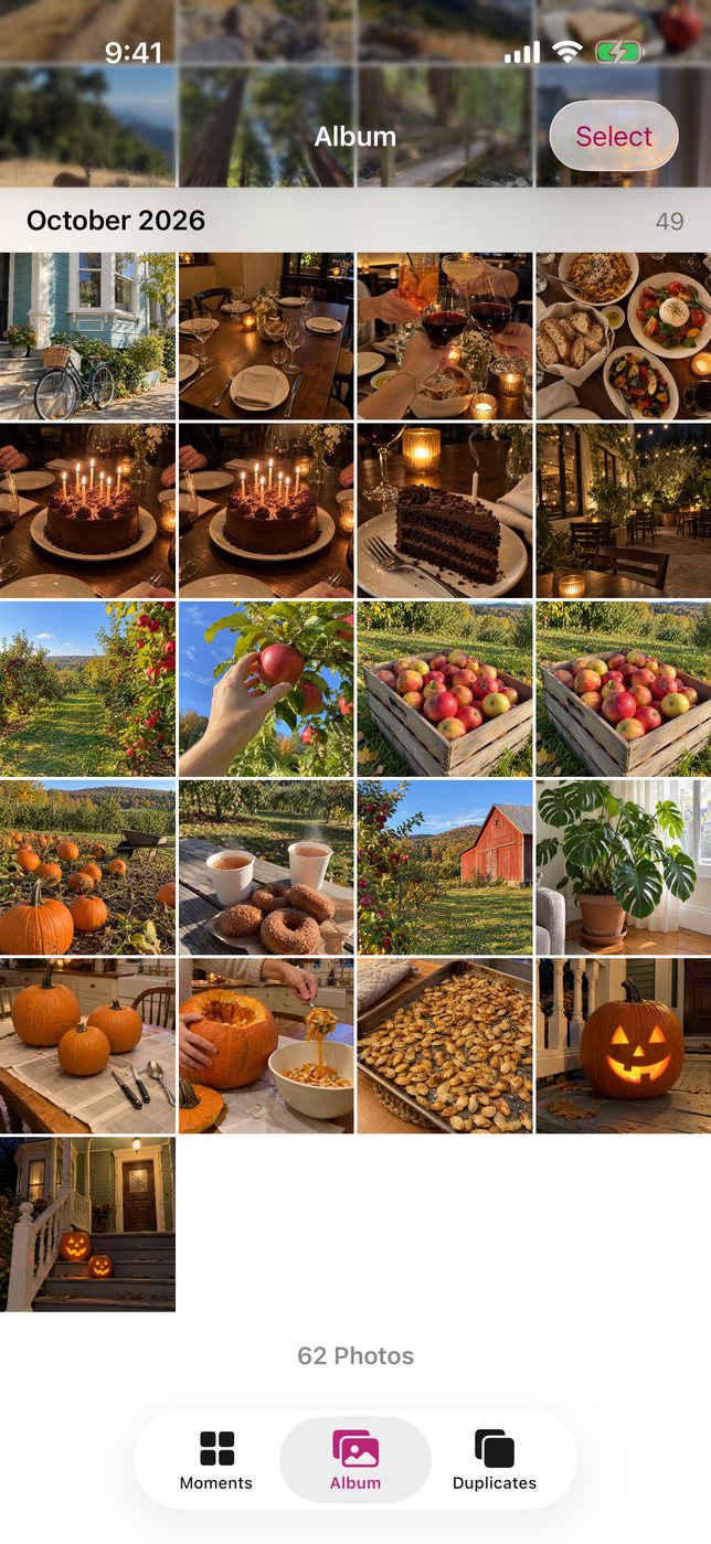 October album grid with birthday dinner, apple orchard and pumpkin carving photos